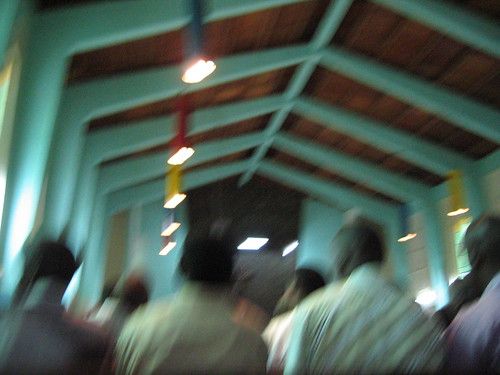 a blurry image in a church