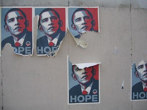 5 Obama "HOPE" posters, none of which are whole