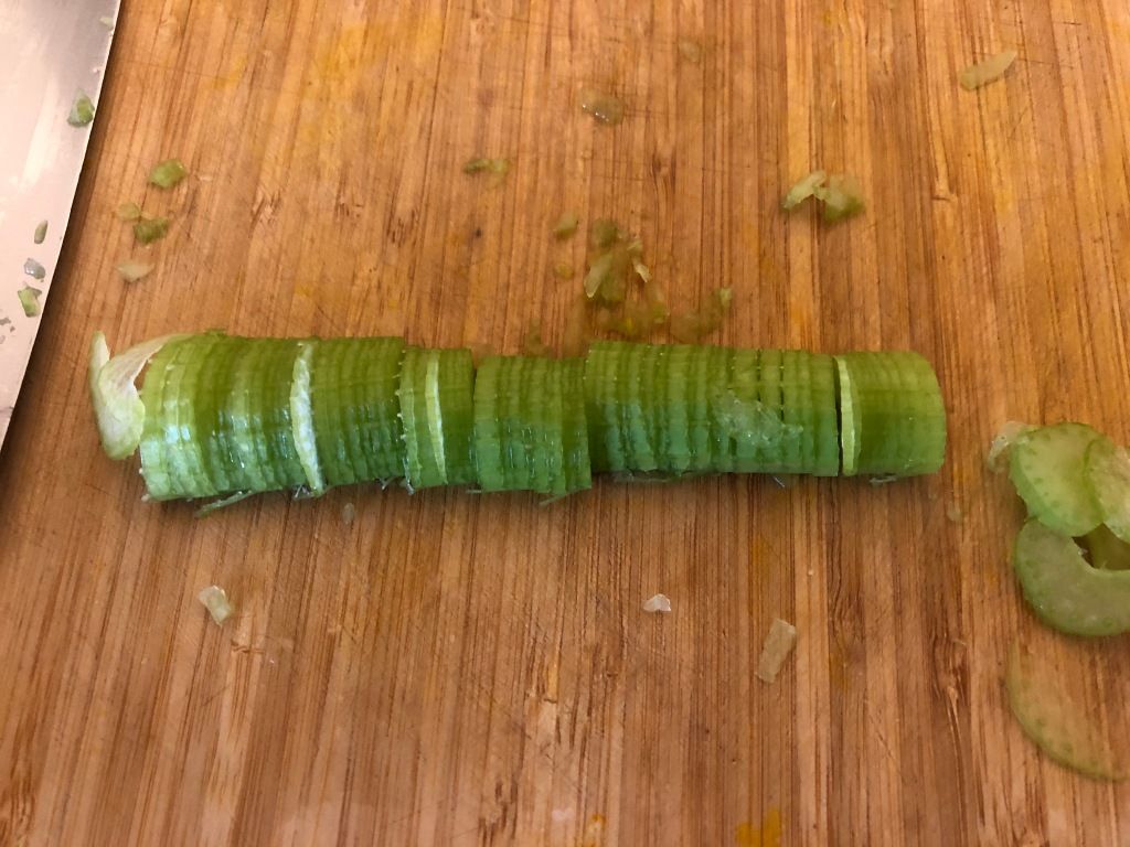a perfectly sliced stalk of celery